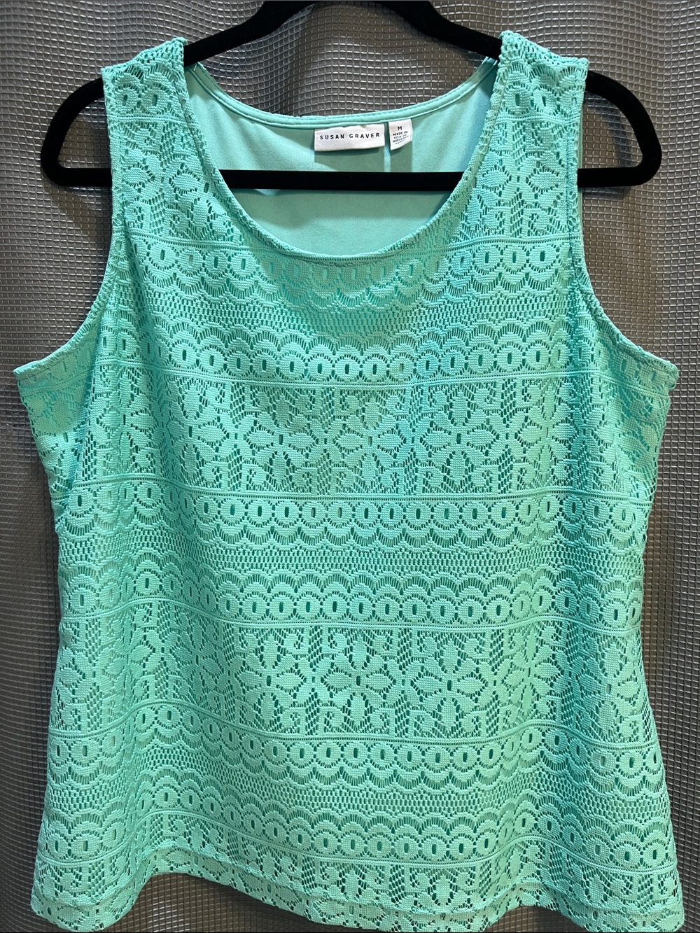 Susan Graver Lace Tank Top in Green Size Medium Like New
